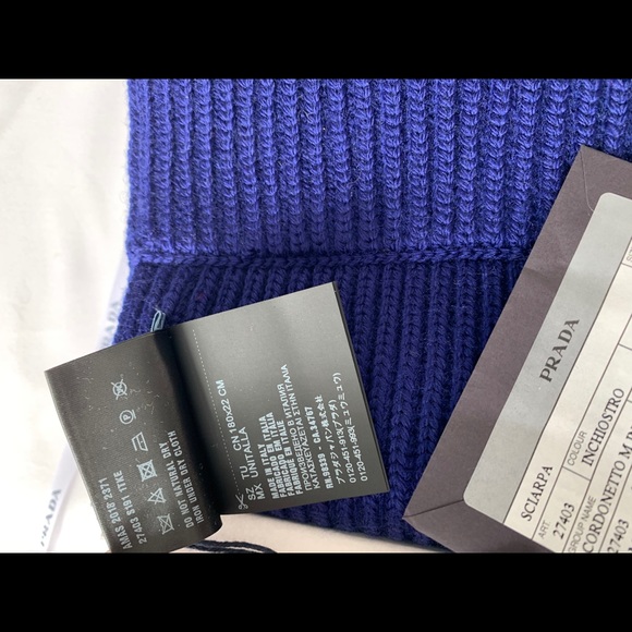 Prada Blue Logo- embroidered Wool Scarf - Picture 10 of 15